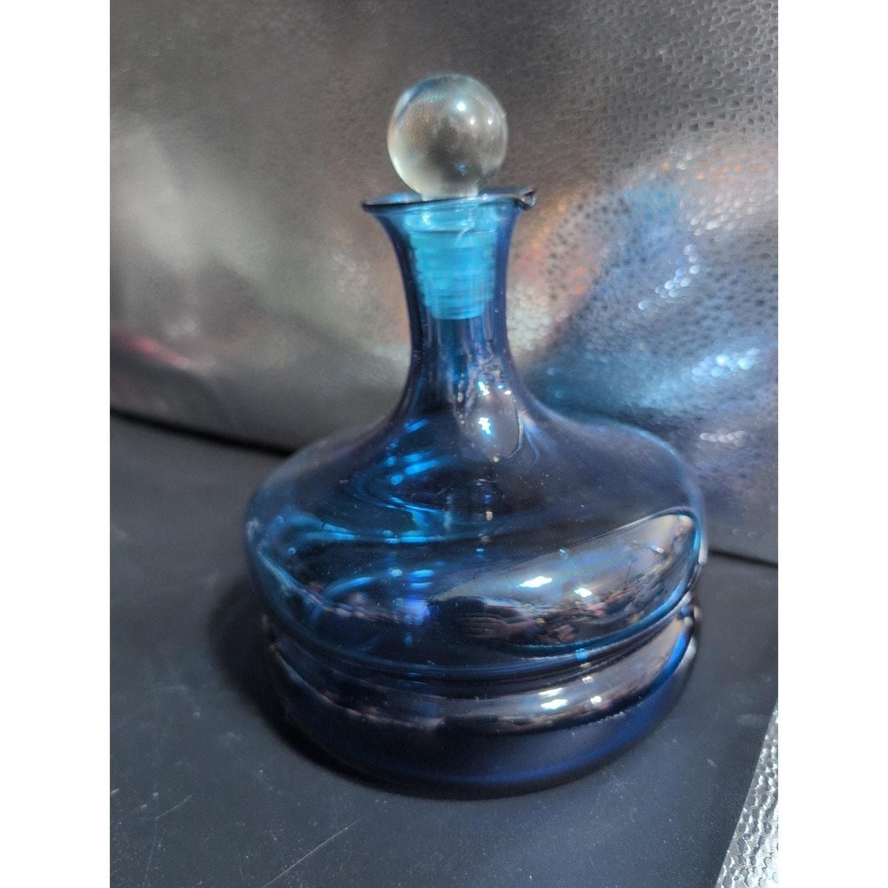 Vintage MCM 1960s Peedee Genie Decanter Cobalt Blue Aperitif Liqueur